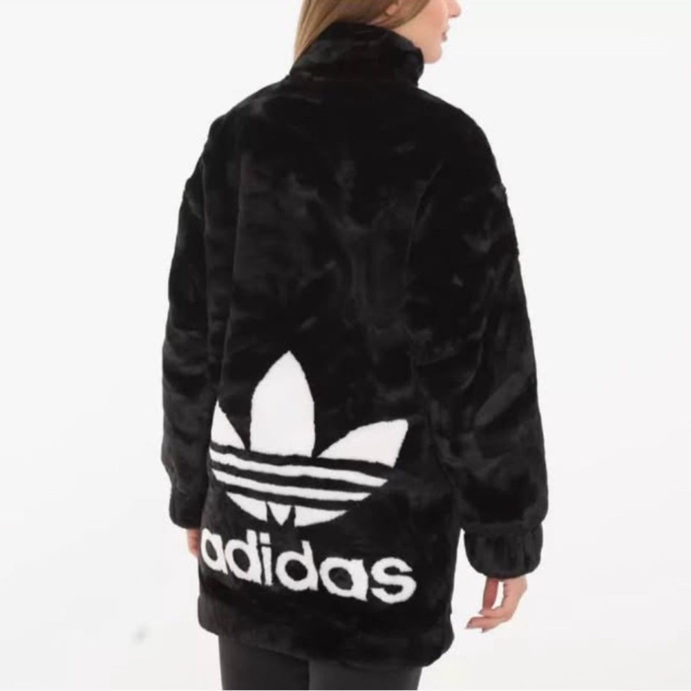 Adidas Black and White Teddy Jacket with Trefoil Logo